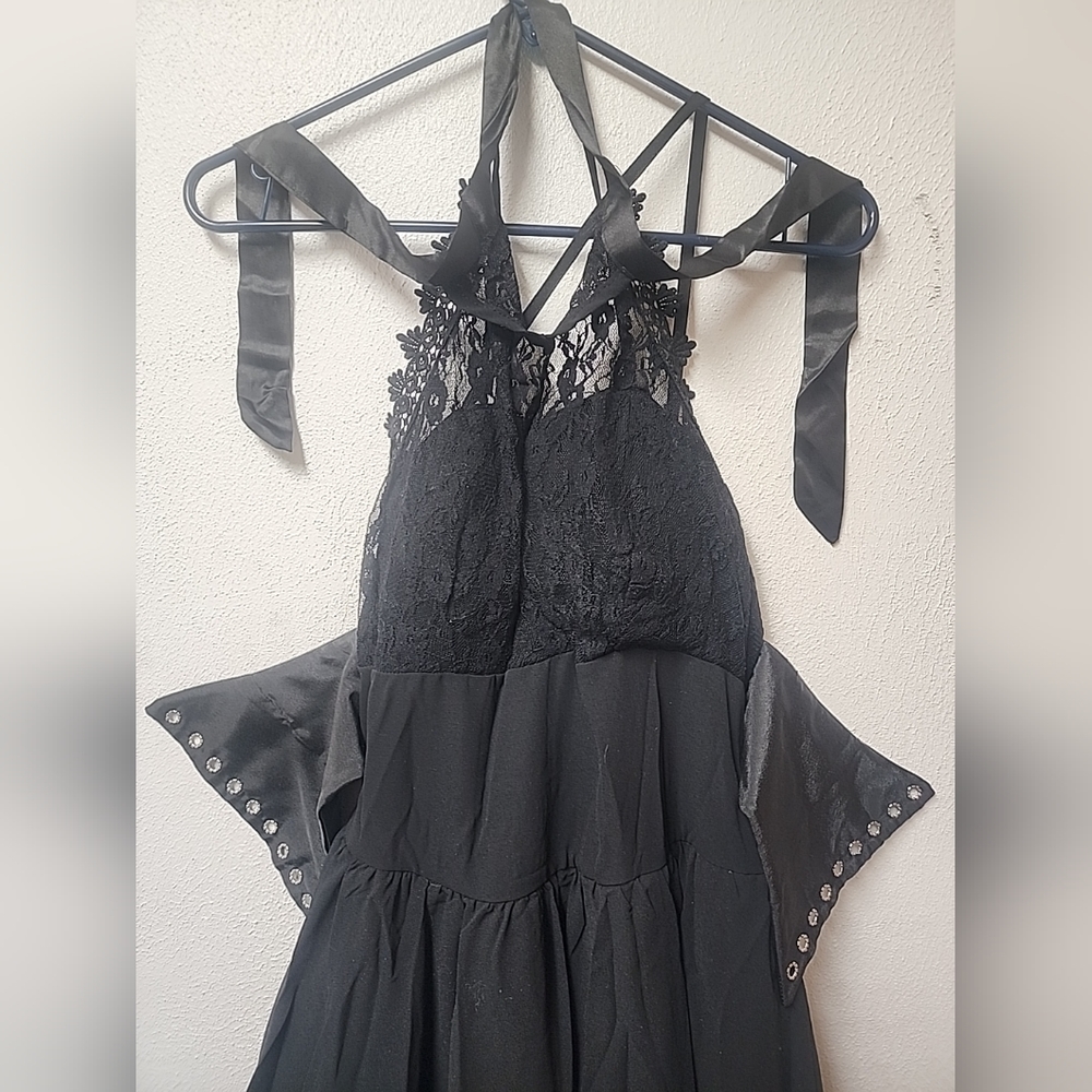All Black Gothic Sheer Dress Size Large Sheer Flowy Whimsigoth Cottagecore Lace